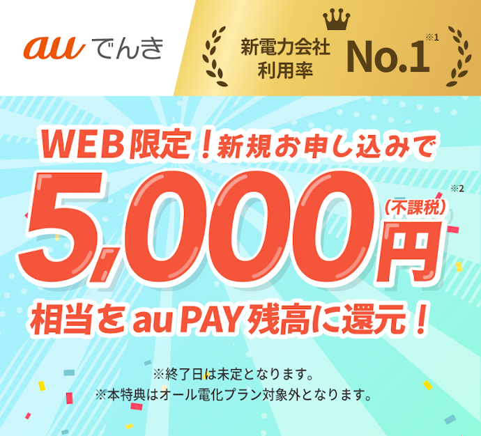 【Web限定】新規申し込みでau PAYの残高5,000円相当分プレゼント
