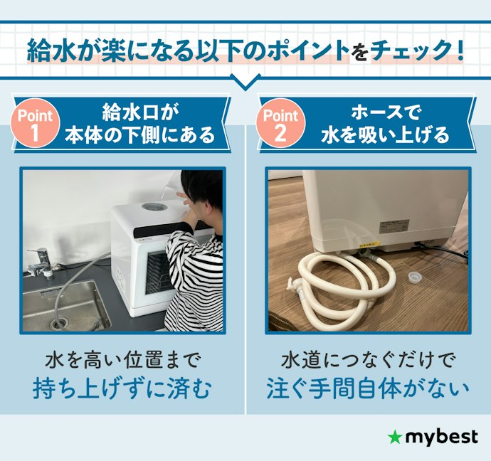 給水口が本体の下側にあるか、ホース式のモデルを選ぼう