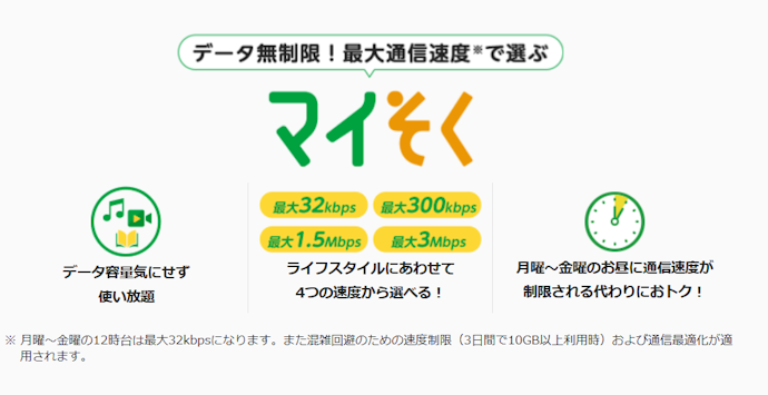 料金プラン②:通信速度で選ぶ「マイそく」