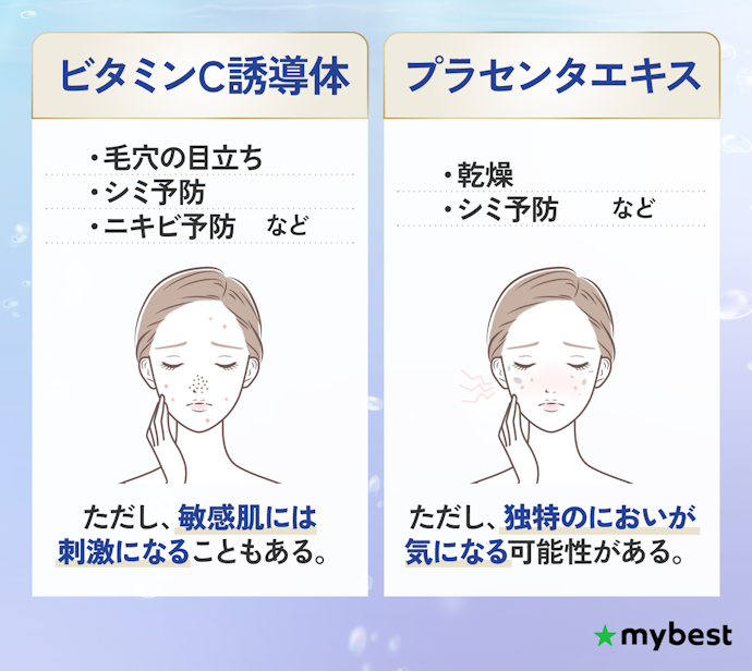 複数の肌悩みにアプローチするなら、医薬部外品のビタミンC美容液やプラセンタ美容液も選択肢に
