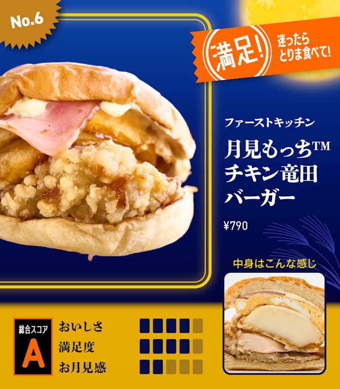 【6位】ファーストキッチン「月見もっち™チキン竜田バーガー」(790円)