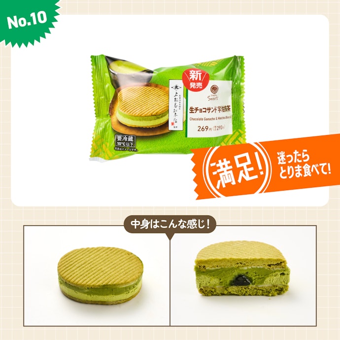 【10位】ファミリーマート「生チョコサンド 宇治抹茶」(290円)