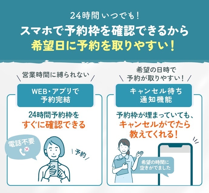 WEB予約&キャンセル待ち通知機能があるとさらに通いやすい