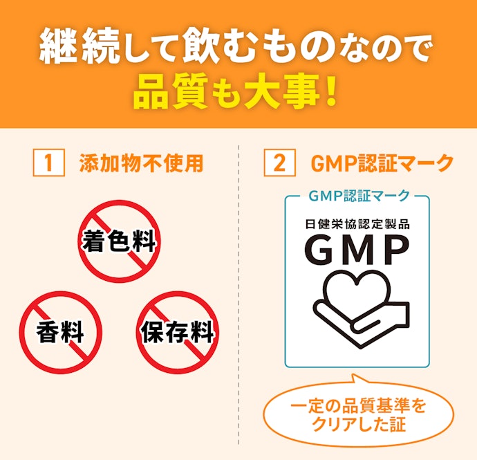 気になる人は、添加物の有無やGMP認証マークをチェック