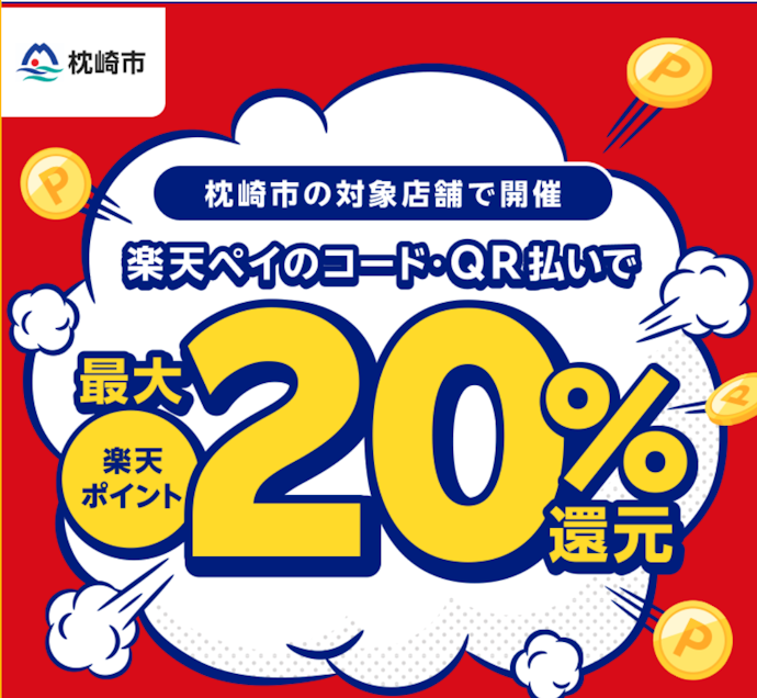 枕崎市で楽天ペイを使うと最大20%相当のポイントが還元される