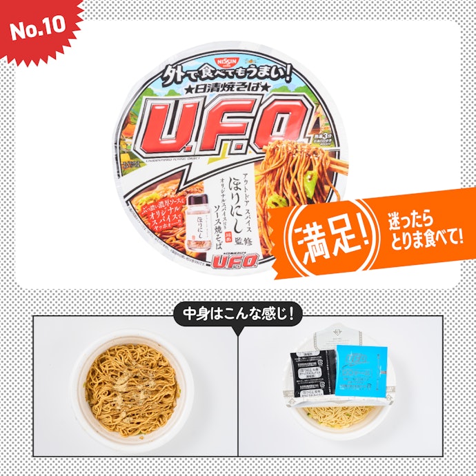 【10位】日清食品「日清焼そばU.F.O. ほりにし監修オリジナルスパイス付き ソース焼そば」(参考価格:255円)