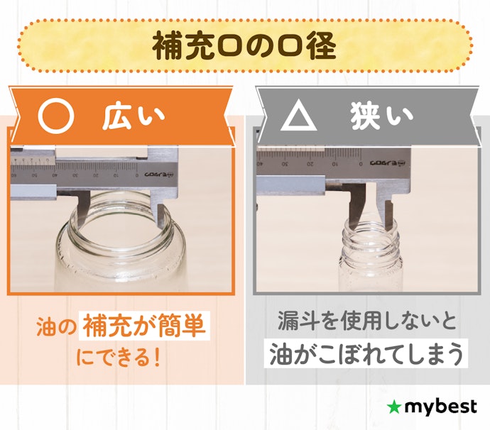 補充をスムーズに済ませたいなら、補充口が広いものを選ぼう