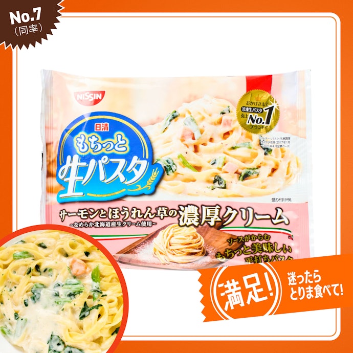 【7位(同率)】日清食品「もちっと生パスタ サーモンとほうれん草濃厚クリーム」(249円)