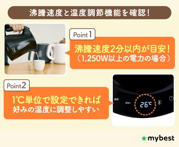 沸騰速度と温度調節機能を確認しよう