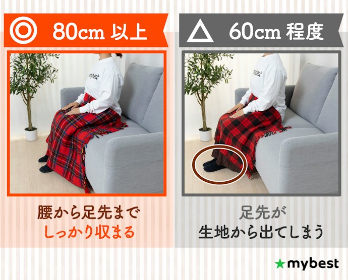横幅80cm以上の電気ひざ掛けなら、足元全体を覆える