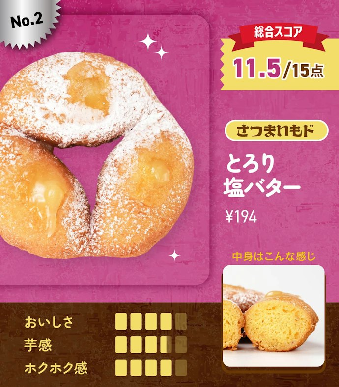 【2位】さつまいもド とろり塩バター(194円)