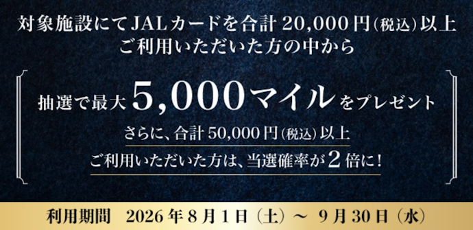 「共立リゾート」でJALカードを20,000円以上利用すると抽選で最大5,000マイルが当たる!