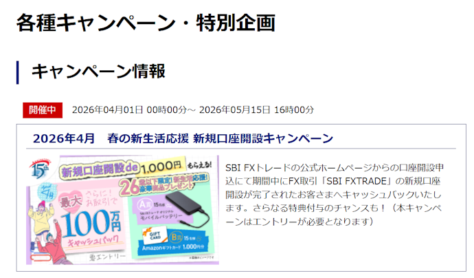 SBI FXトレードのキャンペーンは?
