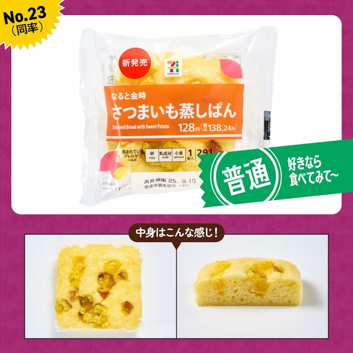 【23位(同率)】セブン-イレブン「なると金時 さつまいも蒸しぱん」(138円)