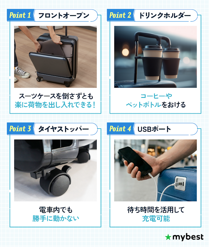 フロントオープンやドリンクホルダーなどの便利な機能もチェック