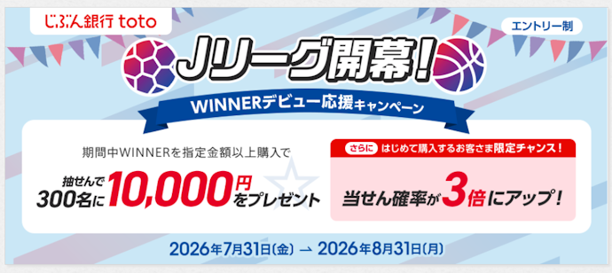 スポーツくじ購入で300名に現金10,000円が当たる