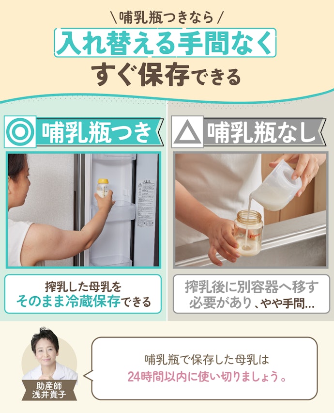 搾乳した母乳を保存しておきたい人は、哺乳瓶つきがおすすめ
