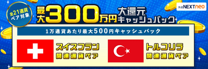 取引数量と入金額に応じて最大300万円のキャッシュバックがもらえる