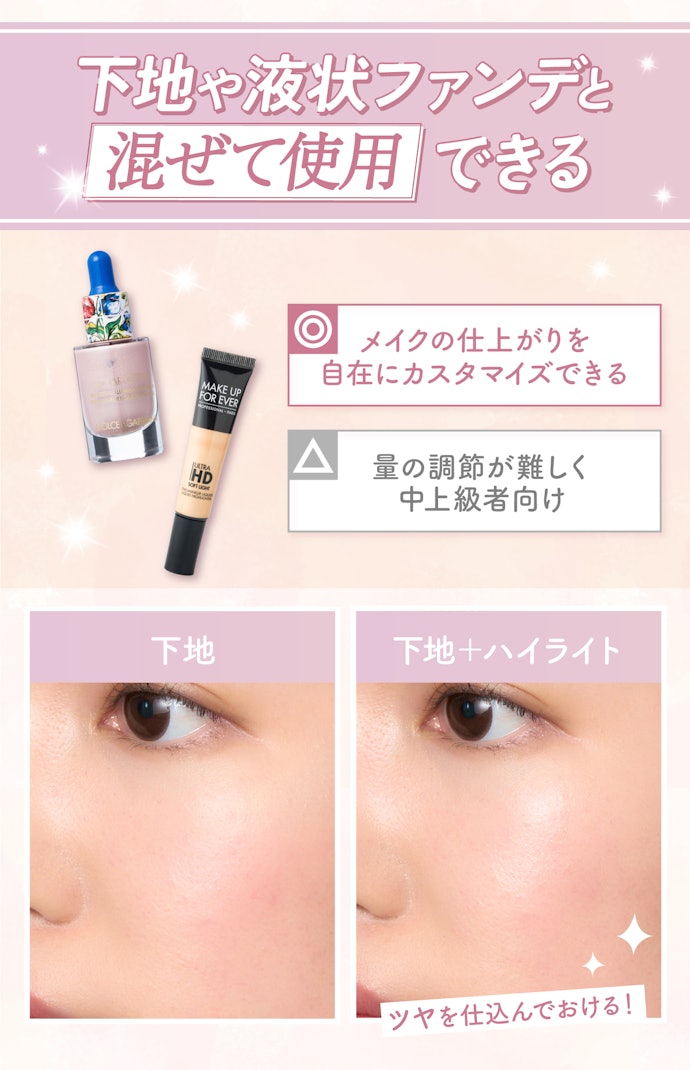 顔全体にツヤ感があるグロウメイクをしたい人には、リキッドハイライト