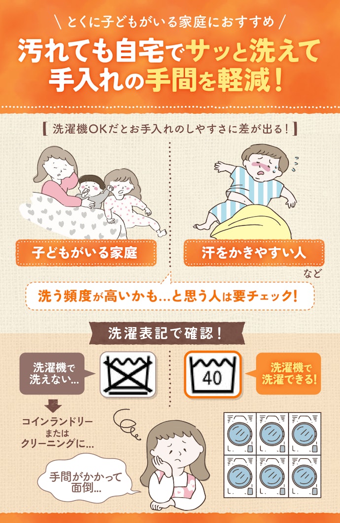 洗えるものなら手入れが簡単。洗濯機で丸洗いできるかをチェック!