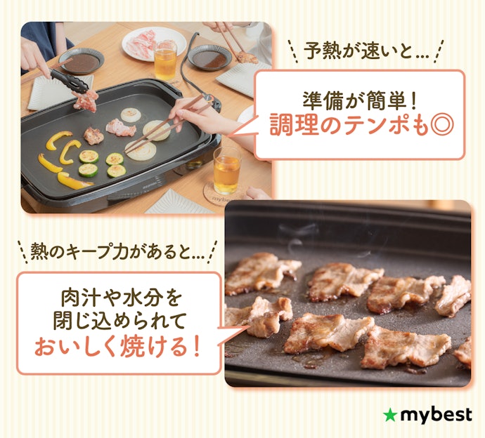 プレートが速く温まり、熱をキープでき、温度調整しやすいものがおすすめ