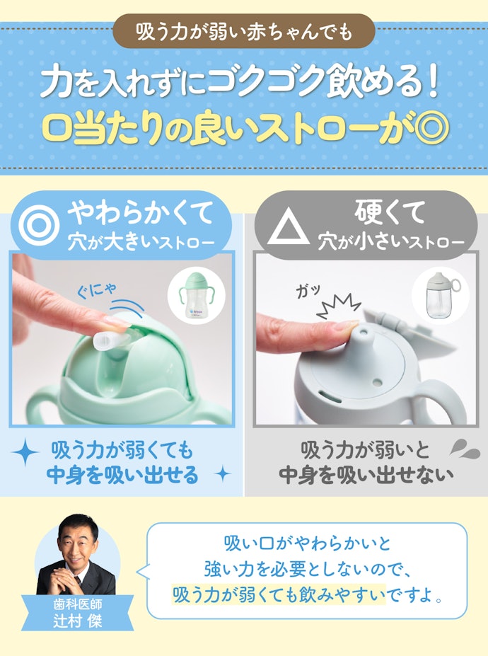 はじめてでも吸いやすいのは、やわらかくて穴が大きいストロー!