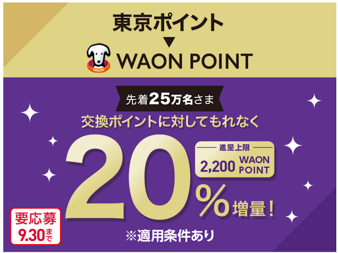 東京ポイントからWAON POINTへの交換で20%増量