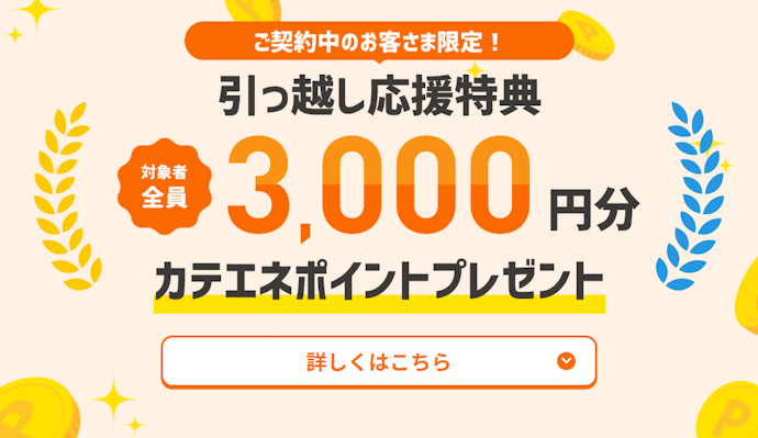 引っ越しの際に電気・ガスをまとめると3,000ポイントがもらえる