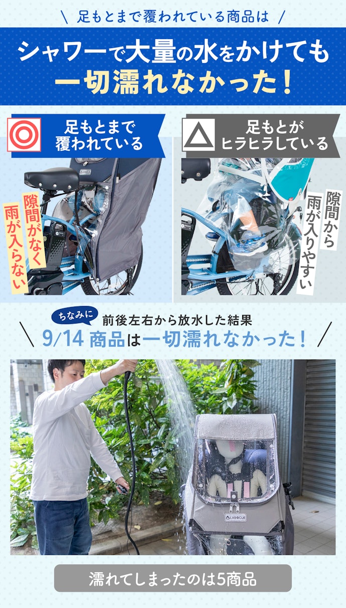 子どもが濡れないかが1番大切!チャイルドシートの足元まですっぽり覆われているものを選んで