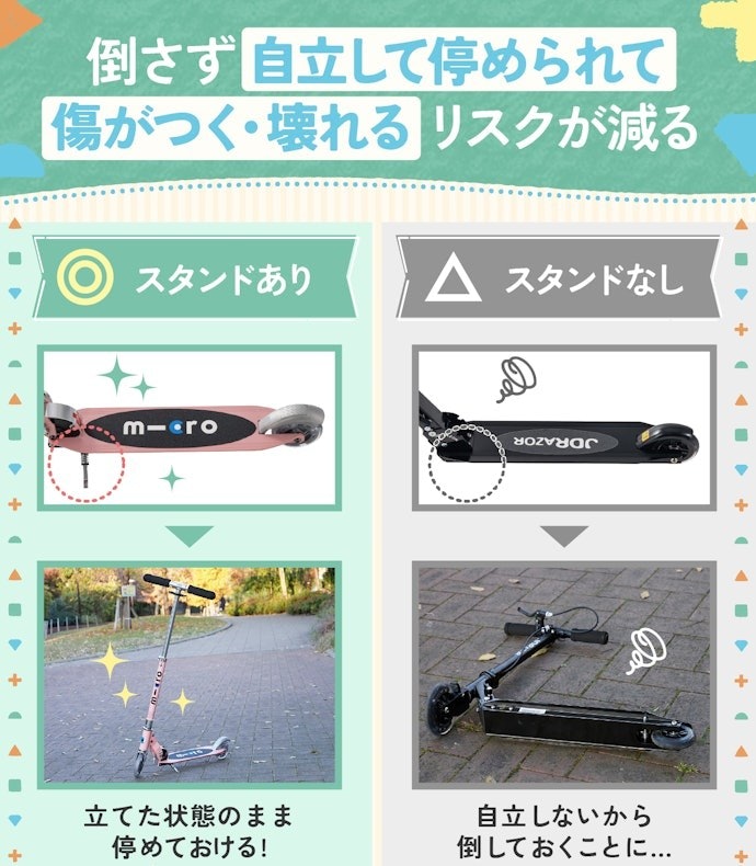スタンド付きのキックボードがおすすめ