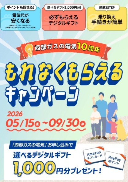 電気を新規契約する人向け!アンケート回答で1,000円分のデジタルギフトがもらえる