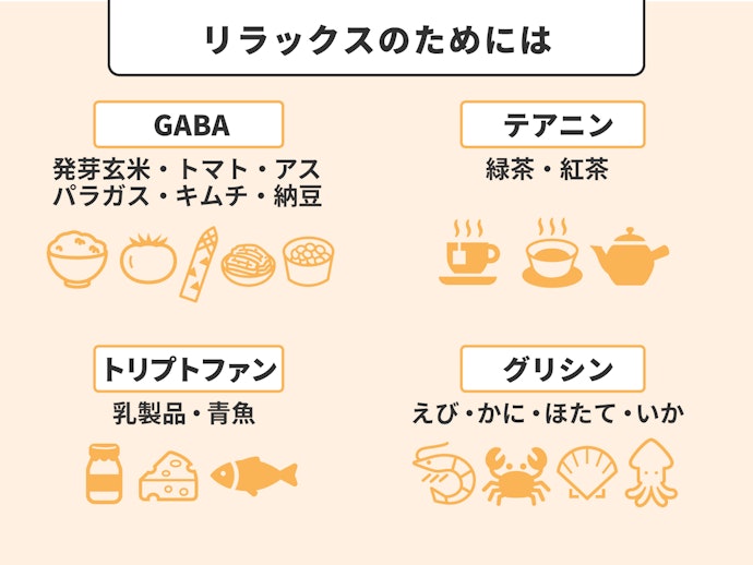 リラックス・快眠を目指すなら、GABA・トリプトファン・テアニン・グリシンを