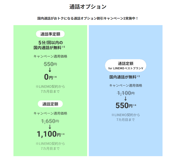 通話準定額・通話定額オプション|月550~1,650円