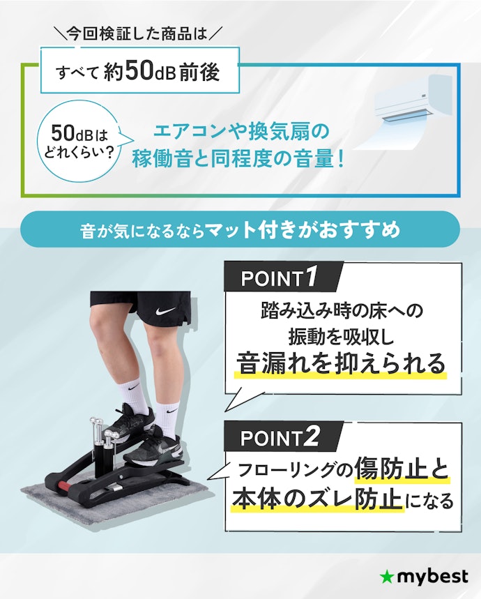 使用音は約50dBと静か。気になるならマット付きがおすすめ