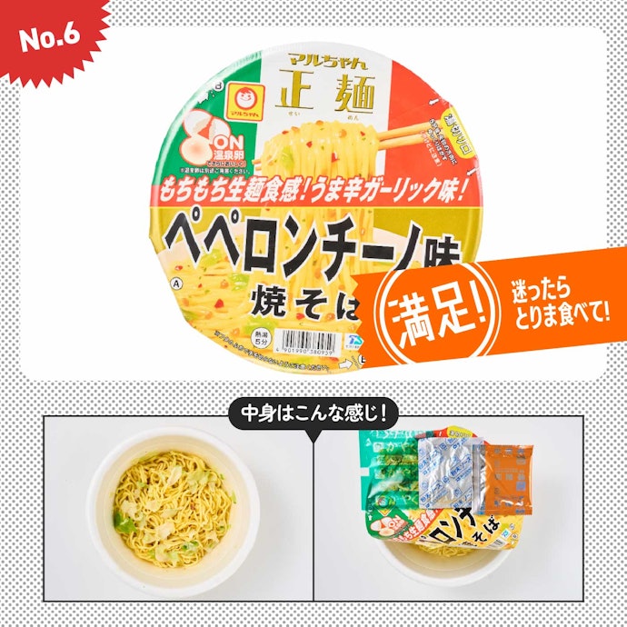【6位】東洋水産「マルちゃん正麺 カップ ペペロンチーノ味焼そば」(参考価格:279円)