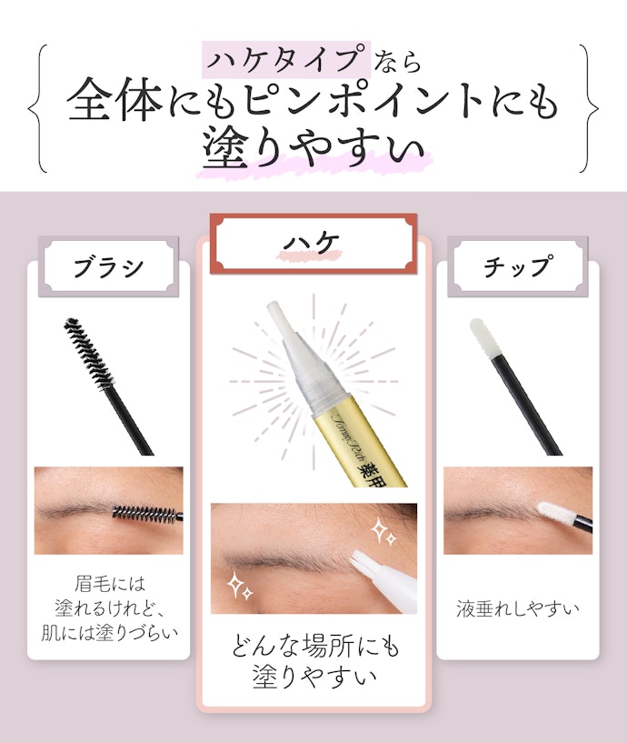 ブラシは3タイプ。塗りやすいのはハケタイプでした