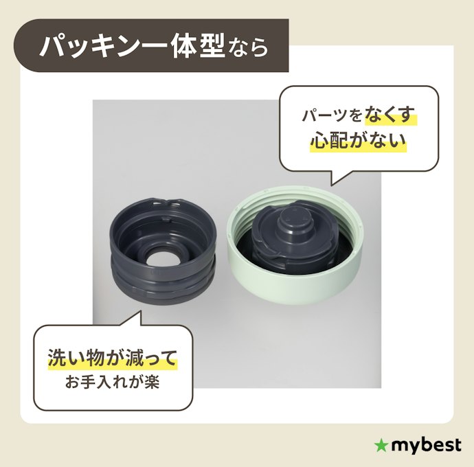 手入れの手間やパーツの紛失を防ぎたいなら、パッキン一体型がおすすめ