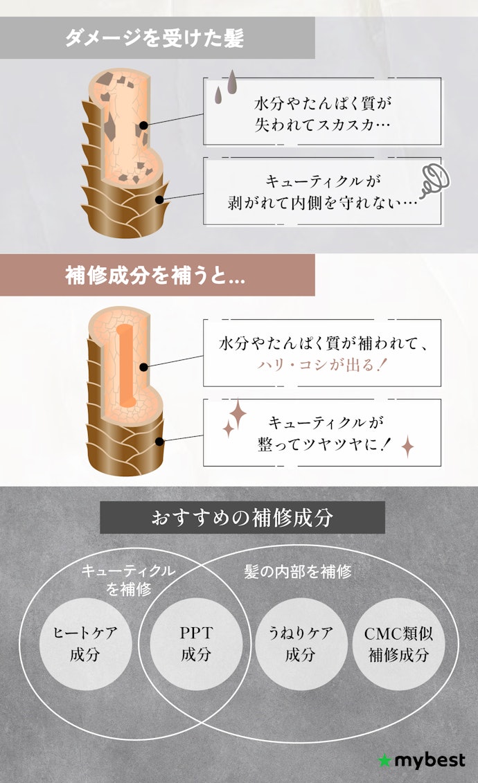 ダメージケアもしたいなら、補修成分が充実しているスタイリングオイルがおすすめ