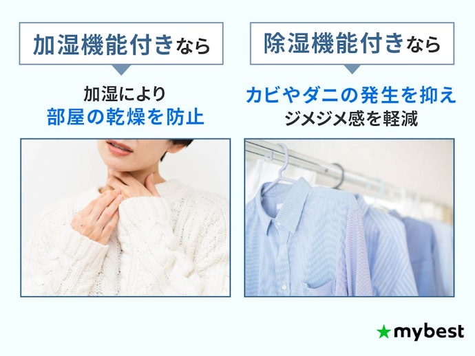 加湿機能・除湿機能の有無も確認しよう