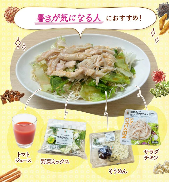 レシピ① トマトつゆの彩りサラダそうめん