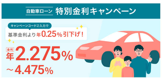 仮審査時のコード入力で自動車ローンが年0.25%金利引下げ