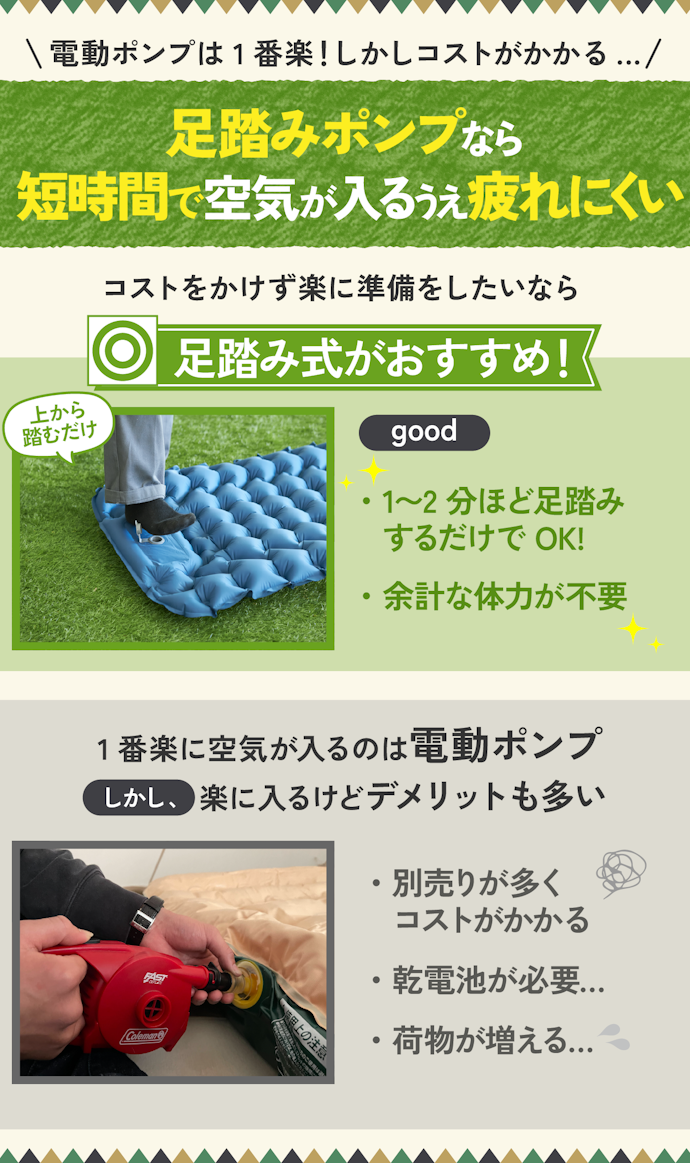 できるだけコストをかけたくない・荷物を減らしたいなら足踏み式がおすすめ!