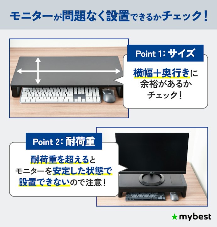 対応するモニターのサイズや耐荷重で決めよう