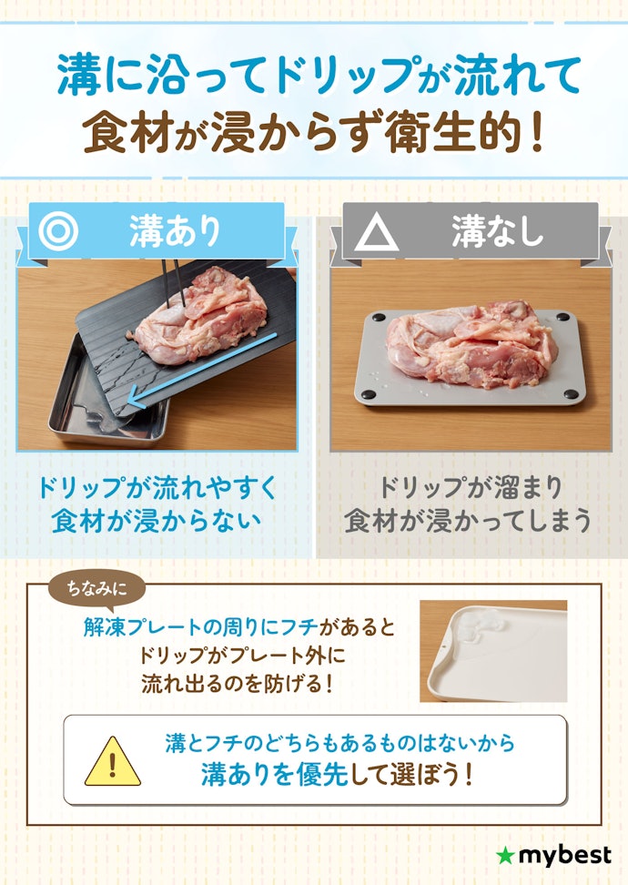 解凍した際のドリップや水分の処理を簡単にするなら、溝ありがおすすめ!