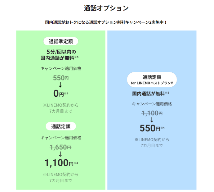 通話準定額・通話定額オプション|月550~1,650円