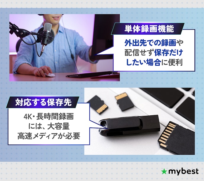 PCを使わず録りたいなら、単体録画と保存先をチェック