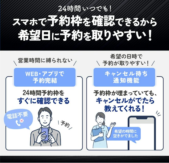 WEB予約&キャンセル待ち通知機能があるとより一層通いやすい