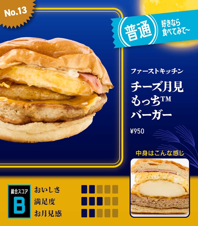 【13位】ファーストキッチン「チーズ月見もっち™バーガー」(950円)