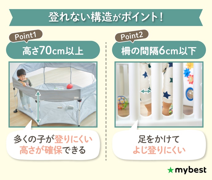 安全性は必ず確認しよう。高さが70cm以上でずれにくいものを選ぼう