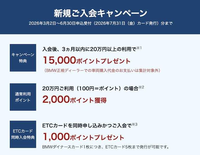 【BMW ダイナースカード】新規入会&利用で最大18,000ポイント獲得のチャンス!